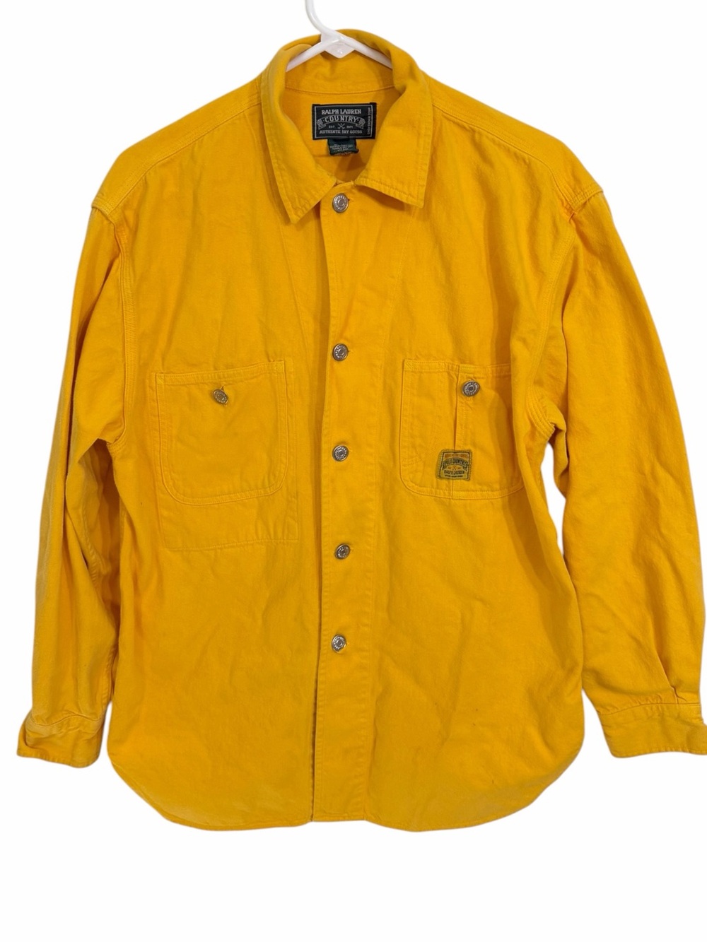 Vtg 90s Polo Country Ralph Lauren Chore Jacket Yellow Denim Canvas Work Shirt M